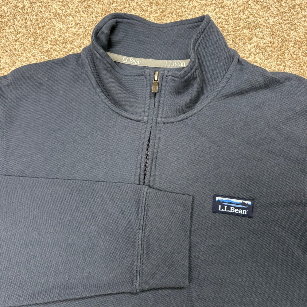 L.L.Bean Men's Comfort Stretch Performance Piqué 1/4 Zip Pullover Large Navy